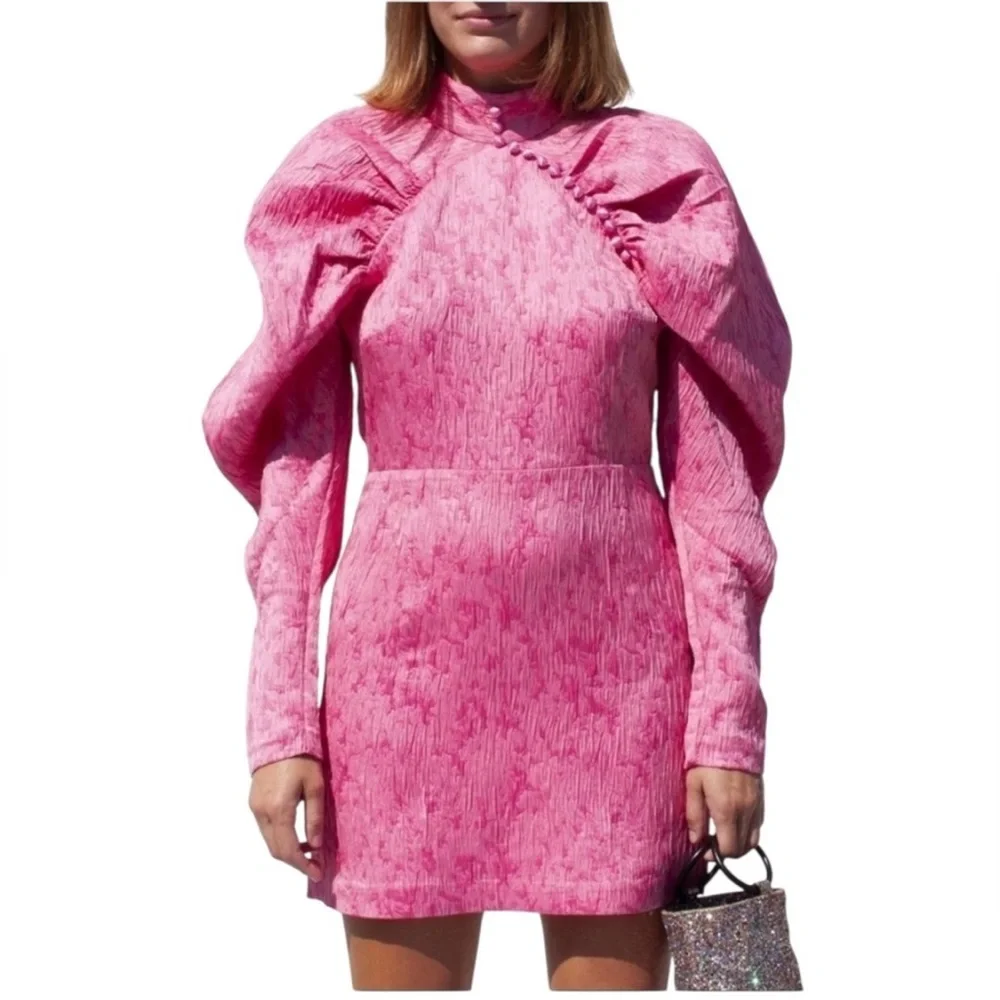 Rotate by Birger Christensen Jacquard Mini Dress Pink Carnation Size 8 - Picture 1 of 7